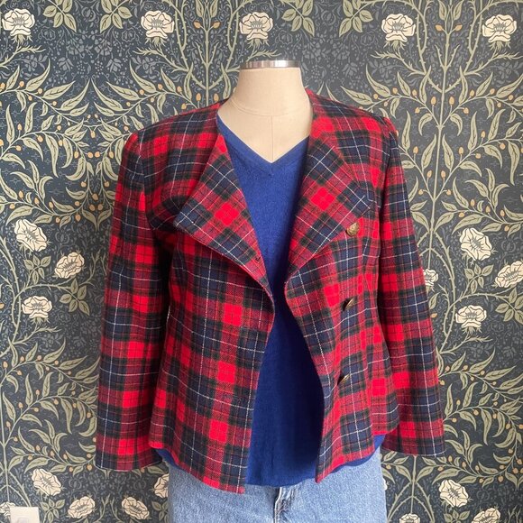 Pendleton Wool Red & Blue Tartan Cropped Jacket - Picture 2 of 10